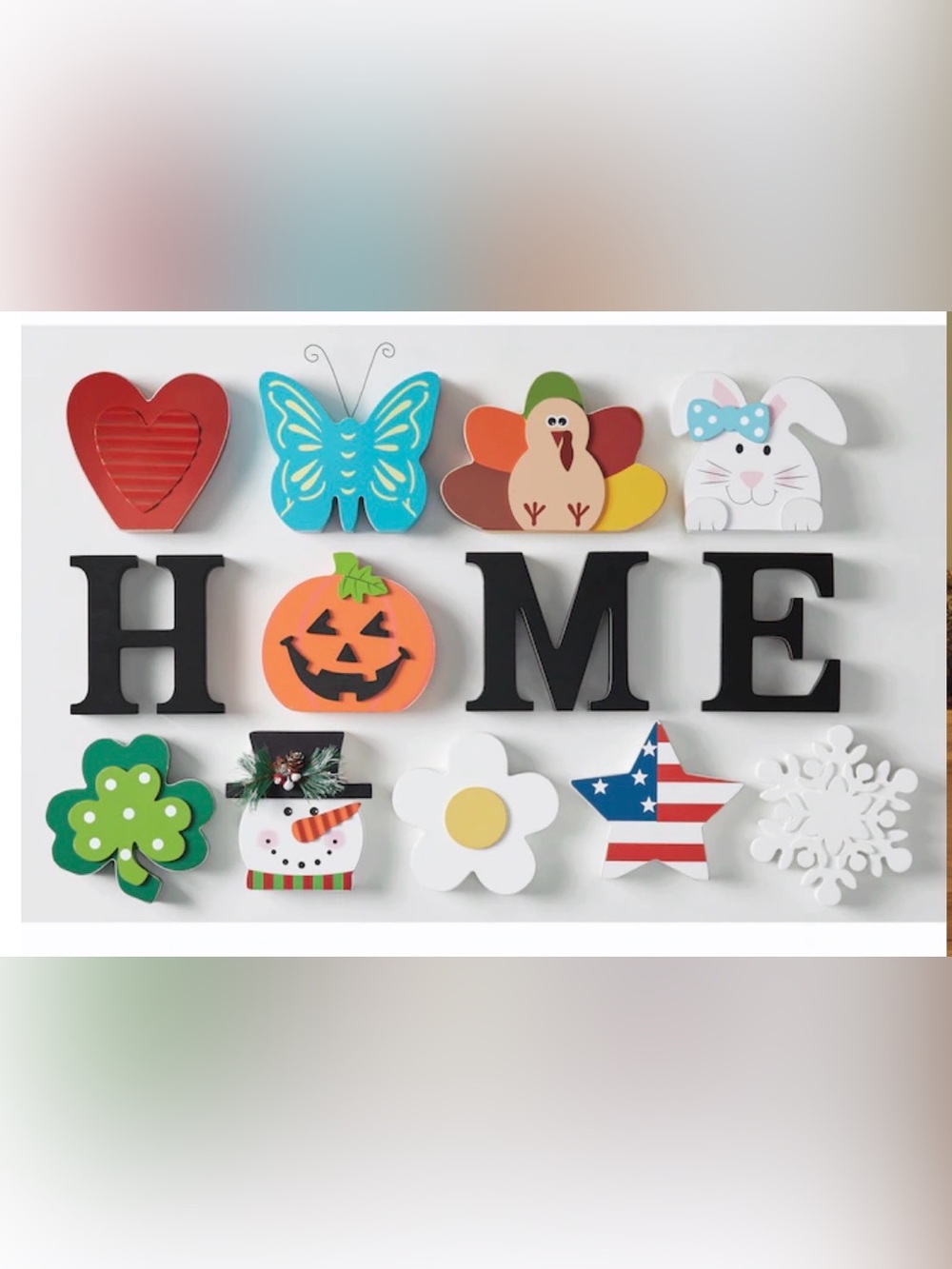 Interchangeable Home Table Signs with 13 Pcs Seasonal Icons, Wooden Changeable H